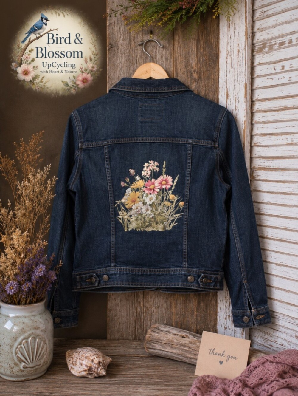 Upcycled | Old Navy | Women's M | Bird & Blossom | Boutique Style | Jean Jacket